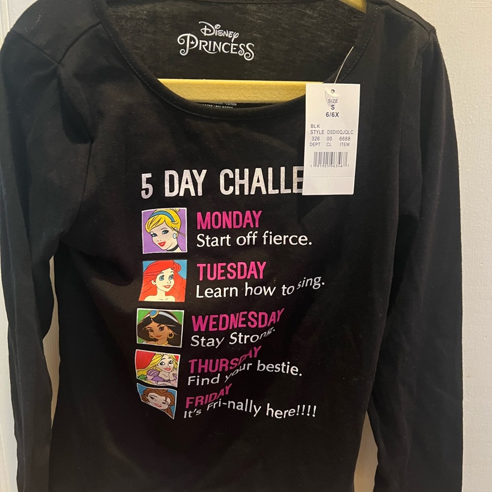 NWT Disney Princess Black Girls long sleeve Shirt size 6